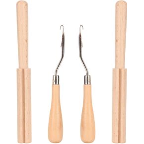2ST Crochet Hook ، أداة خطاف مزلاج خشبية عازمة وقطع خيط خشبي متعدد الأغراض أداة إبرة الكروشيه لتصنيع السجادة وحرف الفن