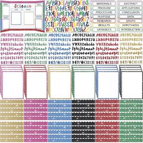 96 Pcs Glitter Science Fair Display Boards Supplies Includes Self Adhesive Science Fair Project Titles Subtitles Presentation Bulletin Letter Stickers Classroom(Retro Style)