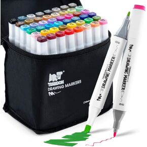 TRANSON Alcohol Markers for Drawing Coloring 24 Colors Dual-tip Fine and Chisel Tips