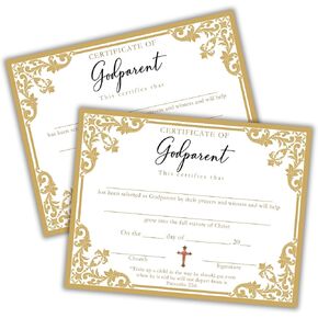 Certificate of Godparent 6pk 8.5x11" Baby Dedication Baptism Commitment Ceremony Religious Keepsake to Frame Parent’s Gift Recognition Faith Based