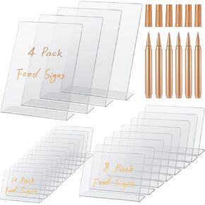 Outus 24 Pack Mini Chalkboard Signs for Food Mutli أحجام الطعام لعلامات الطعام لبوفيه الحفلات مع 6 علامة طباشير علامة طاولة صغيرة لعيد ميلاد Bakery Bakery Home Barty Decoration (Clear)