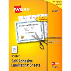 Avery Self-Adhesive Laminating Sheets, 9" x 12", Box of 50 (73601)