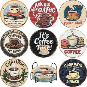 8 Pcs Cocktail Diamond Art Coasters Kit for Adults, Cocktail Diamond Painting Coasters with Holder, 5D Gem Art DIY Crafts Diamond Dots for Gift Life