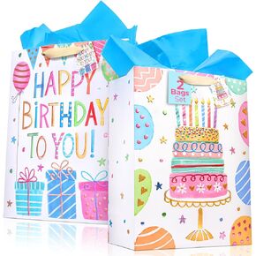 Craftorama 16" Extra Large Happy Birthday Gift Bags with Tissue Paper – Large Birthday Bags for Women, Kids, Boys, Girls, and Men – Festive Gift Bag with Matching Tags, Perfect for Presents (2 Pack)