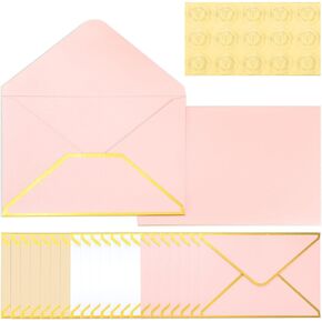 21 Pack A7 Envelope with Gold Border, 250g Thick Shimmer Cardstock for 5x7 Greeting Card Envelope, Self-Adhesive V-Flap, Perfect for Wedding, Graduation Greetings & Party Invitations