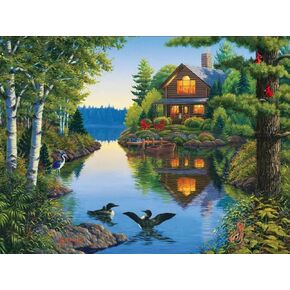 Cottage with Wildlife | Rug Making Latch Hooking Kit 60x40cm Printed Canvas