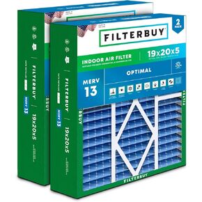 فلتر هواء Filterbuy 19x20x5 MERV 13 Optimal Defense (عبوة من قطعتين)، مرشحات هواء فرن HVAC AC مطوية لبراينت/كارير، BDP، النهار والليل، وباين (الحجم الفعلي: 19.06 × 19.81 × 4.25 بوصة)