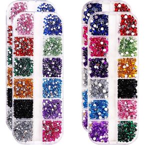 4 Boxes 2mm 3mm Assorted Colored Rhinestones Flatback Crafting Jewels Round Flat Back Crystals Small Nail Jewelry Charms Eye Makeup Gems for Crafts Clothes Bags