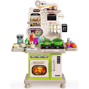 Kids Play Kitchen Set, Toddler Kitchen Playset with Light & Sound, Cooking Stove, Play Sink, Coffee Maker, Play Food Toy and Kitchen Accessories, Kitchen Toy for Kids Girls Boys 1-3 - Green