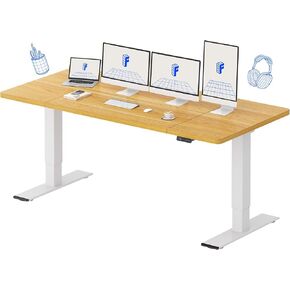 FLEXISPOT Standing Desk Electric Height Adjustable Desk with 55 x 24 Inch Splice Board, Home Office Computer Workstation, Maple Top + White Frame