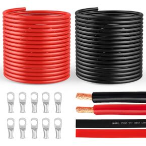6 Gauge Wire 6 Awg Wire, 6 Gauge Battery Cable 20 Feet Black + 20 Feet Red 6 Gauge Marine Wire, 6 Gauge Copper Wire Welding Cable Standard with Wire Lugs Terminal Connectors and Heat Shrink Tube in Kuwait