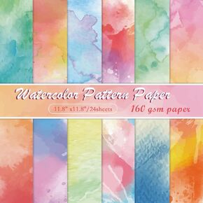 Konsait 24 Sheets Watercolor Scrapbook Paper 12x12, Double Sided Watercolor Cardstock Stationery Paper Origami Papers for Card Making Romantic Scrapbook Supplies