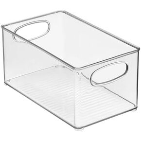 mDesign Plastic Office Supply Organizer - Storage Holder Bin with Handles for Desk Drawer, Cabinet - Pencil, Pen, Envelope and Supplies Container Basket - Ligne Collection - 4 Pack - Clear