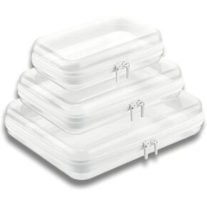 3 Pack Clear Hard Sided Plastic Zipper Case, Hard Shell Zippered Pouches Containers Set, for Storage Toiletries, Cosmetics, Pencils, Travel Multifunctional Organizer Box(White, LMS)