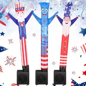Shappy 3 Pcs Mini 4th of July Tables Decorations Patriotic Mini Inflatable Tube Man Red White Blue Waving Inflatable Tube Guy with Blower Independence Day Wacky Toy for Farmhouse USA Veteran Party