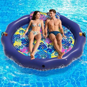 Inflatable Pool Floats Adult Heavy Duty 79"x79" Extra Large Pool Lounge Floats Lake Float Cooling Pool Floaties Bed with Headrest, Cup Holder Sunbathing River Raft Summer Outdoor Beach Pool Party Toy