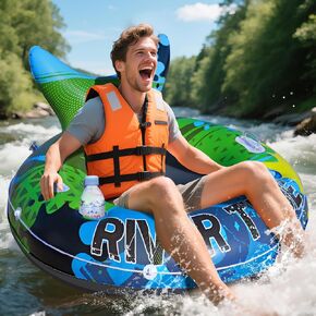 River Tubes for Floating Heavy Duty, XL Inflatable River Tube Float, Adult Pool Float with Cup Holder & Phone Holder, Premium Water Tubes for Floating Lake and River Rafting, Pool Water Rafts