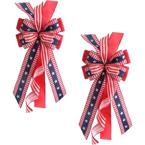 Large Patriotic Wreath Bows for Front Door, Memorial Day Red Blue White Stars and Stripes Bows for Wreath