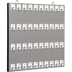 Key Rack, Key Storage # 40PGS with 40 Numbered Hooks and Standard Space (40 Sets of Tag & Ring Included) - Made in USA