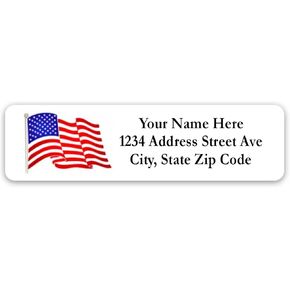 Return Address Labels Personalized Waving American Flag Mailing Labels for Envelopes, Self-Adhesive Flat Sheet Rectangle Personalized Name Stickers Made in the USA (80)