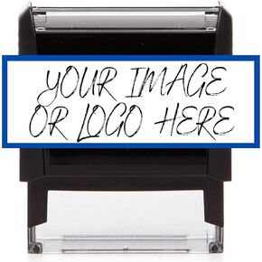Rectangle Logo Stamp - Custom Stamp - Personalized Business Stamp Self-Inking Black Red Blue Black Ink - Custom Text Business Stamp Large 64 x 26 mm Stamper