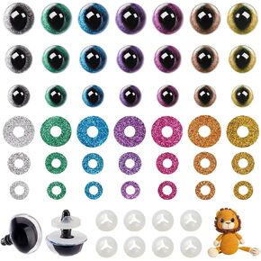 AHANDMAKER 84 PCS Plastic Eyes with Washers, 21 Styles Sparkling 3D Glitter, Craft Doll for Crochet Animals Plush Bear Crafts Making Supplies