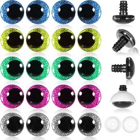 20PCS 15mm Glitter Safety Eyes and Washers for Amigurumi Crochet 3D Colored Crochet Eyes Large Strabismus Safety Eyes Plastic Craft Eyes Crochet Accessories for DIY Making of Bear Crafts Doll