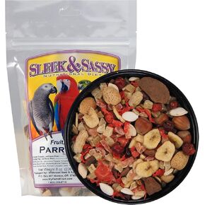 SLEEK & SASSY Fruit, Veggie, Nut Parrot Treat Perfect for Large Conures, Amazons, African Greys, Cockatoos, Pionus-Parrots & Macaws (8 oz.)