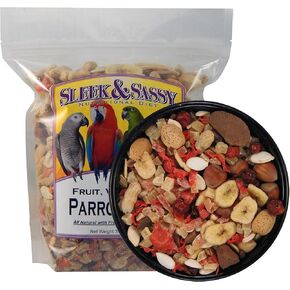 SLEEK & SASSY Fruit, Veggie, Nut Parrot Treat Perfect for Large Conures, Amazons, African Greys, Cockatoos, Pionus-Parrots & Macaws (8 oz.) in Kuwait