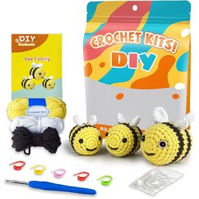 YCSCMG Z Crochet Kits for Beginners - Cute 3 Family Bees with Step-by-Step Video Tutorials, Learn to Crochet Kits for Kids and Adults, Amigurumi Craft Knitting Crocheting Kits - 3 Bees Family