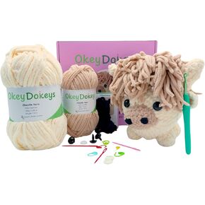 Okey Dokeys Beginner Crochet Kit – Easy Amigurumi Starter Kit for Adults & Kids – Step-by-Step Video Tutorials – Soft Chunky Chenille Yarn and Crochet Supplies Included (Crochet Axolotl Kit)