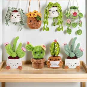 FIRE ROSE Crochet Kit for Beginners, Beginners Starter Crochet 8 Pack Hanging Potted Succulent Pot Plant Knitting Kits for Adults Women with Step-by-Step Video Tutorials (8 Plants Family)