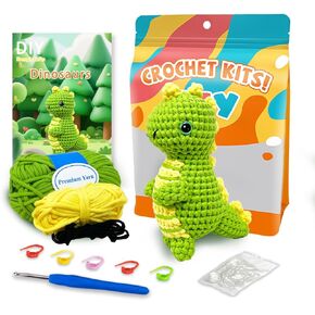 YCSCMG Z Crochet Kit for Beginners - Learn to Crochet Amigurumi Crocheting Animals Kits - Knitting Starter Pack for Adults and Kids, Step-by-Step Video Tutorial - Green Dinosaur