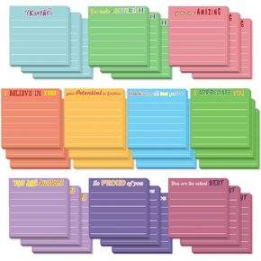 30 Pieces Inspirational Sticky Notes with Lines Sayings, 3 x 3 Inch Mental Health Colors Sticky Notes Appreciation Positive Gifts for Teacher Nurse Coworkers Work Office Supplies(Text #2)