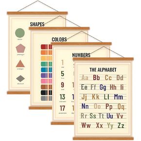 Benjia Alphabet Numbers Color Shape poster hanger frame Set of 4, 12x16 inch for Boys Girls Preschool Educational Learning Poster Wall Decor Nursery Classroom Playroom Toddler Bedroom Kids room