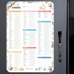 MACTER ACRYLIL BABY First Foods Magnet مع علامة واحدة ، ثلاجة تتبع الأطفال First Foods ، 11.8 "× 7.9" مخطط طعام للأطفال ، سجل طعام يومي ، 101 الأطعمة قبل قائمة مرجعية واحدة ، أساسيات تغذية الطفل