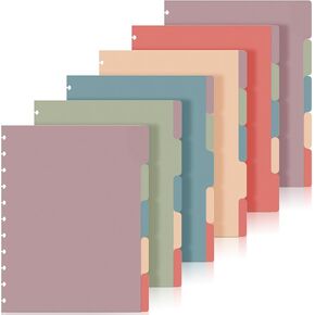 6 Sets 5 Tab Note Taking System Discbound Tab Dividers 8.5 x 11 Inch Letter Size Plastic Dividers Multicolor 5 Colors for Office Subject Document (Vintage Color)