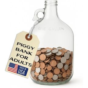 Piggy Bank for Adults - Large Coin Bank Glass Jar - for Saving Money & Small Change - Gallon Jug Made in USA