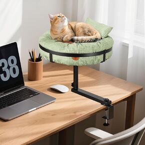 Cat Desk Bed,Adjustable Desk Cat Bed,Space Saving Cats Bed for Desk,Indoor Cat's Desk Perch,Supports up to - 10~15 lbs(Green)