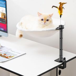 Uross Cat Desk Bed - Adjustable Height & 360 Rotation Cat Desk Perch Mount for Office and Game Tables, Attachment Desktop Bed with 2 Washable Covers, Soft Rabbit Fur& Breathable Mesh -Grey