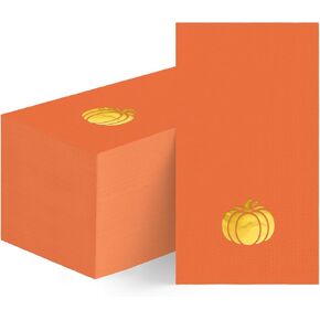 Horaldaily 100 Fall Disposable Paper Decorative Guest Napkins, Thanksgiving Autumn Harvest Gold Foil Pumpkin Hand Towel for Party Lunch Dinner Kitchen Bathroom in Saudi Arabia