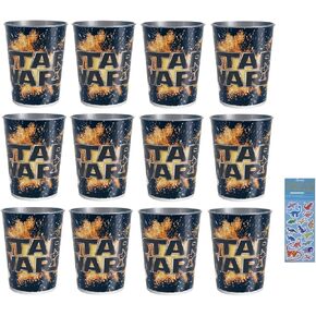 Unique Star Wars Birthday Party Supplies Bundle includes 12 Reusable Plastic Cups and 1 Dinosaur Sticker Sheet