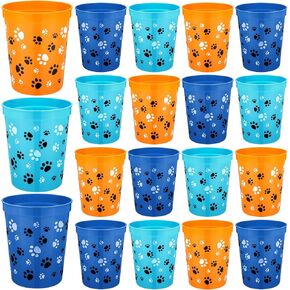 24 Pcs Blue Dog Birthday Party Supplies 16 oz Reusable Plastic Cups Gifts Dog Paw Themed Plastic Tumbler Decorations for Baby Shower Birthday Cartoon Party Supplies