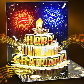 Graduation Card, Pop-Up MUSIC & LIGHTS Congrats Grad 2025 Greeting Card with Envelope, Graduation Gifts for High School College Men Women