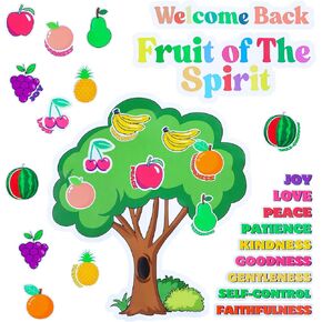Fruits of The Spirit Stickers Wall Decor Wall Art Christian Classroom Decor Set Christian Fruit Stickers Set Love Joy Peace for Bible Study Sunday School Classroom Activities Decor Crafts