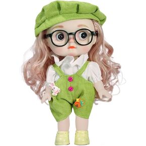 Long-haired cute silicone rubber doll - children's toy student desk decoration couple gift - movable joints, soft and durable, birthday collection (29cm) - pink blue purple colors available (Khaki)