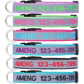 Reflective Personalized Dog Collar, Custom Embroidered with Pet Name and Phone Number for Boy and Girl Dogs, 4 Adjustable Sizes: Extra-Small, Small, Medium, Large Pet Gift