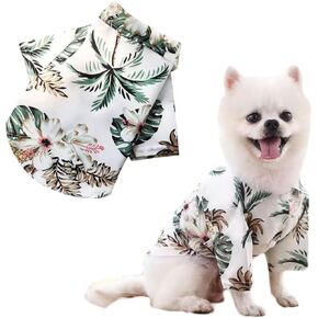 Hawaiian Beach Print Pet Dog Cat T-Shirts Cute for Small to Medium Dog Cats Cool Summer Vest Camp Shirt Clothes (Navy Blue, L)