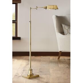 Regency Hill Jenson Traditional Farmhouse Metal Adjustable Pharmacy Floor Lamp Swing Arm 54" Tall Aged Brass Metal Shade Standing Pole Light for Living Room Reading House Bedroom Home Office