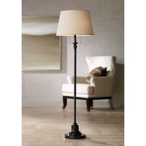 360 Lighting Spenser Traditional Floor Lamp Standing Exquisite 58" Tall Oiled Bronze Brown Metal Thin Column Off-White Linen Fabric Empire Shade for Living Room Reading House Bedroom Home